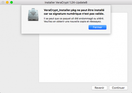 VeraCrypt_lnstaller.pkg ne peut être installé car sa signature numérique n'est pas valide.png